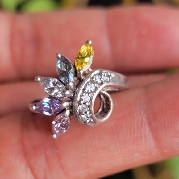 Absolutely stunning marquise prong set multi-colored gemstones 925 sterling ring - Picture 12 of 15